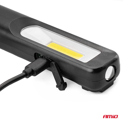 AMiO Krachtige LED COB Looplamp met Magnetische Bevestiging en USB-Oplaadfunctie Zwart - VCTparts.nl