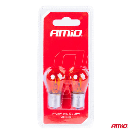 Amio -Halogenlampen PY21W BA15S 12V Amber - 2 starke Signalbeleuchtung