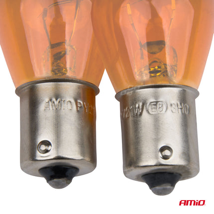 Amio -Halogenlampen PY21W BA15S 12V Amber - 2 starke Signalbeleuchtung