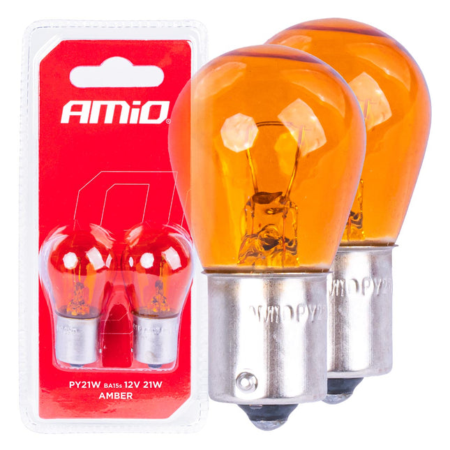 Amio -Halogenlampen PY21W BA15S 12V Amber - 2 starke Signalbeleuchtung