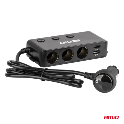 AMIO 3 Doppelzigarette leichter Stecker Splitter mit (3x USB-A & 1x USB-C) 12V/24 V und Voltmeter Schwarz