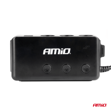 AMIO 3 Doppelzigarette leichter Stecker Splitter mit (3x USB-A & 1x USB-C) 12V/24 V und Voltmeter Schwarz