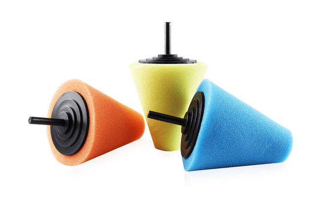 AMiO Auto Kegel Polijst Schuimborstels voor Boormachine (3 stuks) M14 (125mm) Oranje-Groen-Blauw - VCTparts.nl