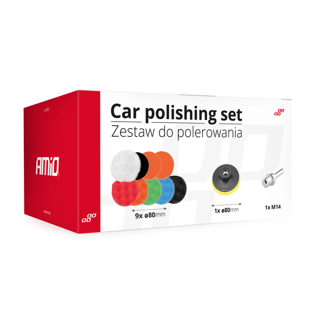 AMiO Auto Polijst Schuimborstels voor Boormachine (11 delig) M14 (125mm) Blauw-Groen-Oranje-Rood-Zwart - VCTparts.nl