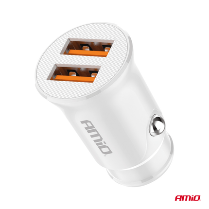 AMiO Autolader Telefoon 2x USB-A 2.1A 12/24V Wit - VCTparts.nl