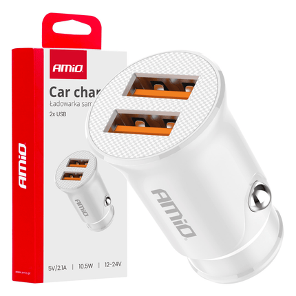 AMiO Autolader Telefoon 2x USB-A 2.1A 12/24V Wit - VCTparts.nl