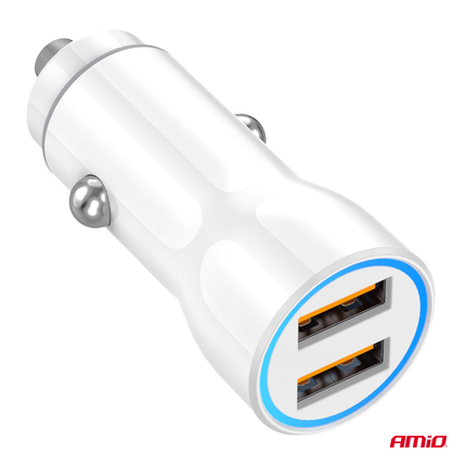 AMiO Autolader Telefoon 2x USB-A 20W 12/24V Wit - VCTparts.nl