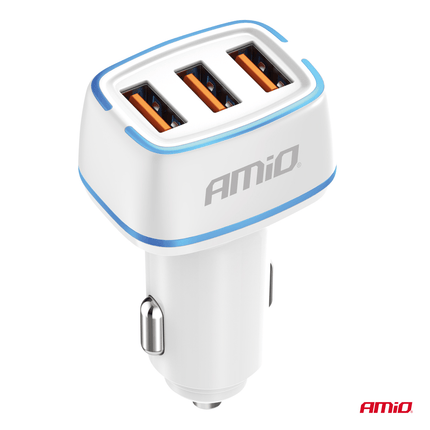 AMiO Autolader Telefoon 3x USB-A 32W 12/24V Wit - VCTparts.nl