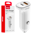 AMiO Autolader Telefoon USB-A + USB-C 20W 12/24V Wit - VCTparts.nl