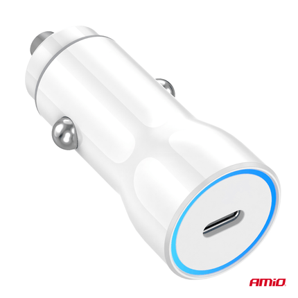 AMiO Autolader Telefoon USB-C 20W 12/24V Wit - VCTparts.nl