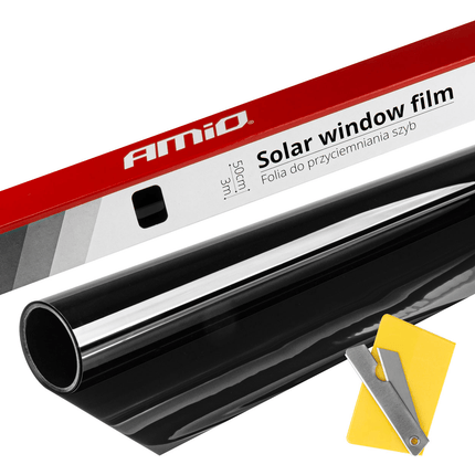 AMiO Autoraam Folie Tint Vinyl Zwart 50x300cm (15%) zwarte Ramenfolie 2 stuks voor Zonwering en Privacy met Strijkpas (set) - VCTparts.nl