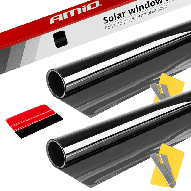 AMiO Autoraam Folie Tint Vinyl Zwart 75x300cm (30%) zwarte Ramenfolie 2 stuks voor Zonwering en Privacy met Strijkpas (set) - VCTparts.nl