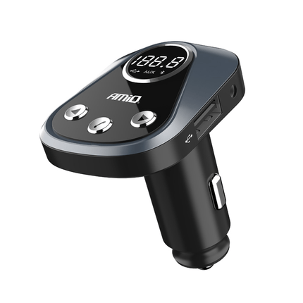 AMiO Bluetooth Muziek FM Transmitter Handsfree Bellen met USB-A Lader 2.4A (BT-02) Zwart - VCTparts.nl