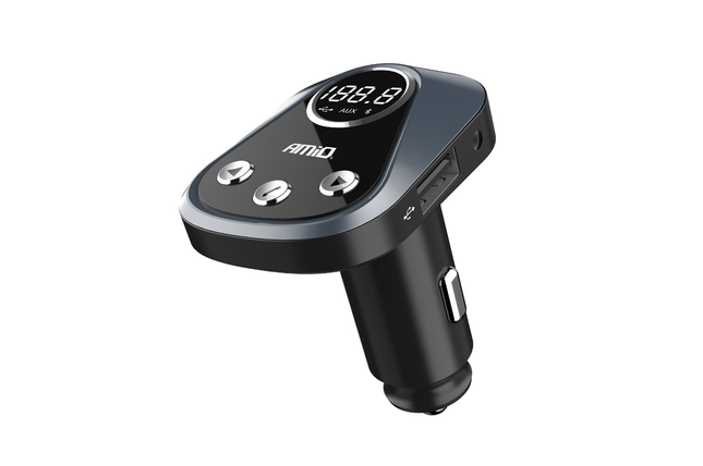 AMiO Bluetooth Muziek FM Transmitter Handsfree Bellen met USB-A Lader 2.4A (BT-02) Zwart - VCTparts.nl