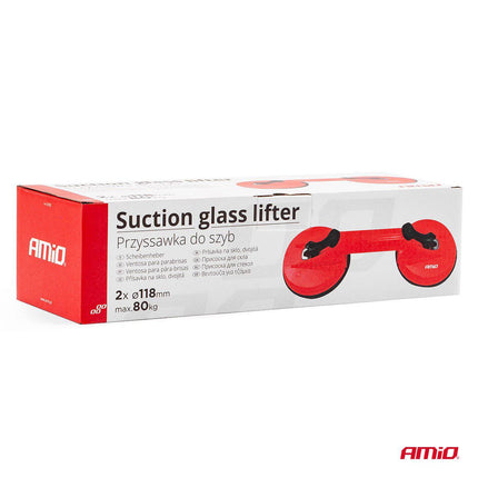 AMiO DualGrip Glass Master - Dubbele Zuignap Vacuüm Glasdrager met Klem - Rood - VCTparts.nl