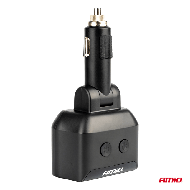 AMIO Double Cigarette Lighter Plug Splitter mit (2x USB-A & 1x USB-C) 12 V/24 V und Voltmeter Schwarz