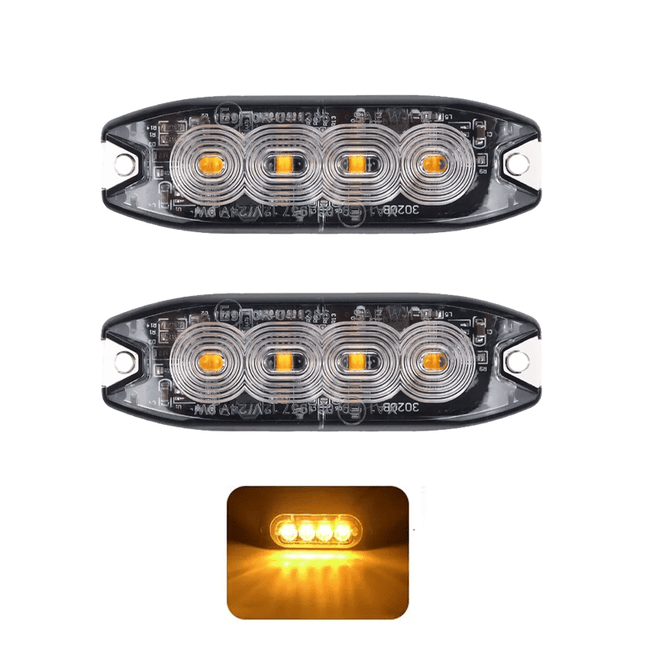 AMiO Grillflitser Strobe Zwaailicht Functies Amber Geel 4x3W LED R65 R10 12V 24V IP67 (set) - VCTparts.nl