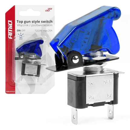 AMiO Inbouw TOP GUN Schakelaar 12/24V - 20A met Blauwe Verlichting (Blauw) - VCTparts.nl