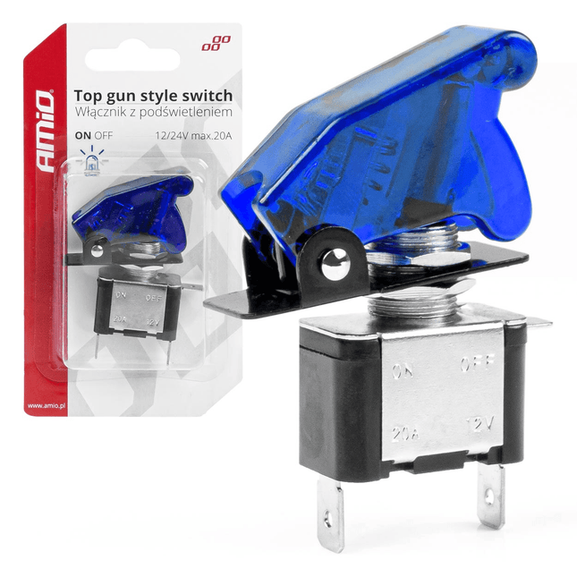 AMiO Inbouw TOP GUN Schakelaar 12/24V - 20A met Blauwe Verlichting (Blauw) - VCTparts.nl