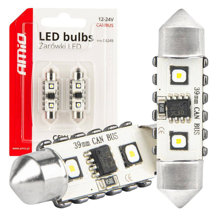 AMIO LED CANBUS LAMPS 12SMD Feston C5W 3838 39mm Weiß 12/24 V