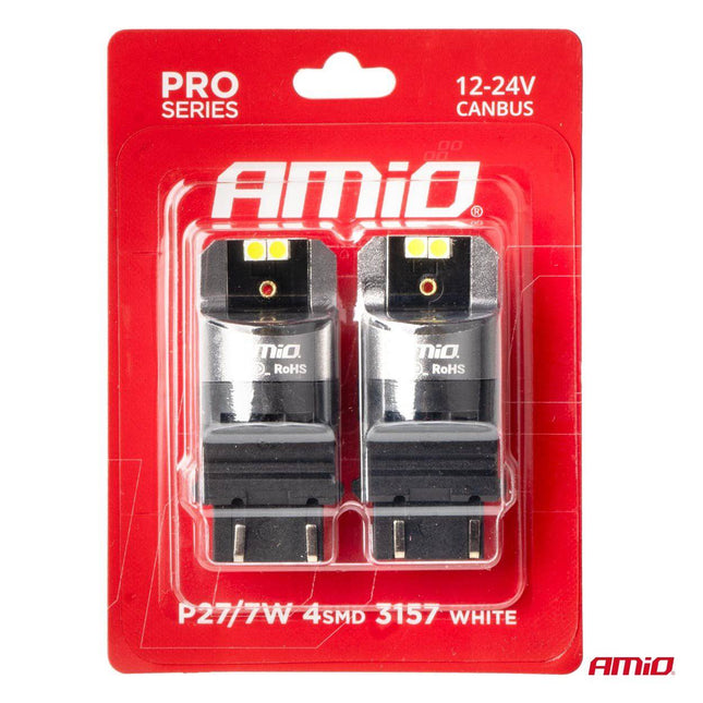 AMIO LED CANBUS PRO Serie 3157 P27/7W 4x3030 SMD White 12/24V