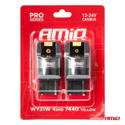 AMIO LED CANBUS PRO Serie 7440 WY21W 4x3030 SMD Orange 12/24V