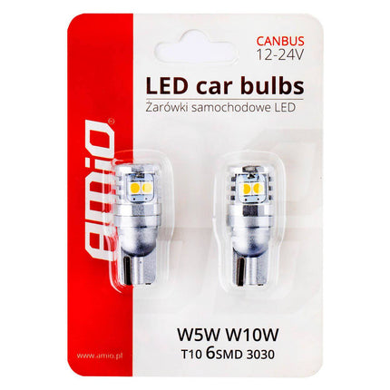 AMiO LED-lampen CANBUS 3030 6SMD T10 W5W W10W Wit 12V/24V - VCTparts.nl