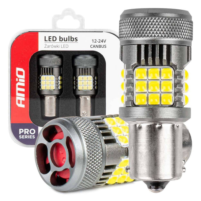 AMIO LED -Lampen Canbus Pro Serie 1156 BA15S P21W R10W R5W 36x3030 SMD Ventilator Weiß 12V/24 V