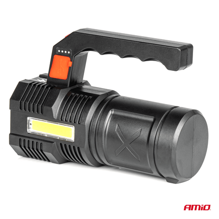 AMIO-LED-Suchscheinwerfer Handlampe mit integrierter wiederaufladbarer Akku 300 lm schwarz-rot