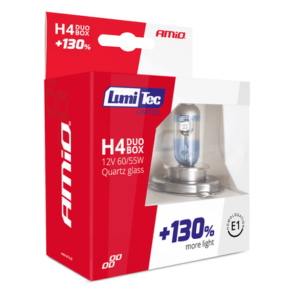 AMiO LumiTec Silver Halogeen Dimlicht +130% H4 12V 60/55W (set) - VCTparts.nl