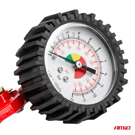 AMiO Mechanisch Luchtpistool Koppelstuk met Drukmeter voor Auto's - Motorfietsen - Fietsen Rood - VCTparts.nl