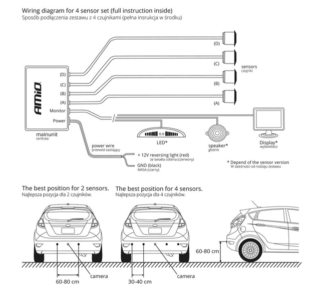 AMiO Parkeersensor Inbouw met 4 Zoemers in Zwart Sensor Buzzer - VCTparts.nl