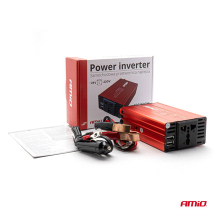 AMiO Power Inverter 24V/230V 300W/600W 2xUSB PI04 - Draagbare Auto Spanningsomvormer - VCTparts.nl