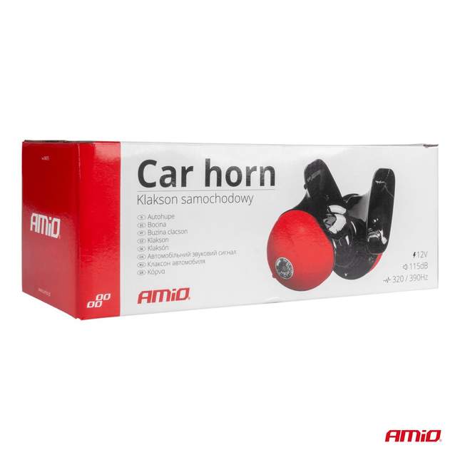 AMiO Premium Hoorn Harde Toeter/Claxon voor Auto 125mm 12v Rood-Zwart (set) - VCTparts.nl