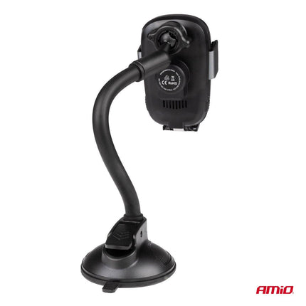 AMiO Suction Mount Telefoonhouder met 15W Draadloze Oplader - Verstelbare Arm en Herbruikbare Zuignap Zwart - VCTparts.nl