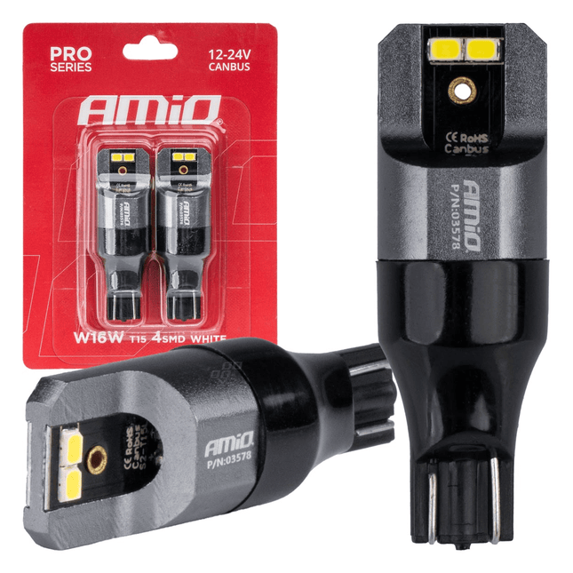 AMiO T15 W16W LED 12V-24V 4x2016 SMD Wit Canbus [Koplamp -Dagrijverlichting] (2 stuks) - VCTparts.nl