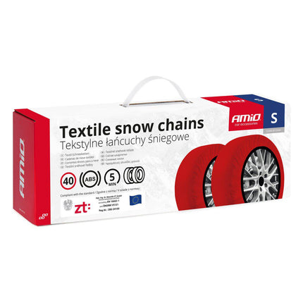 AMIO Textile Schneeketten / Schnee Socken für Autoreifen S - EN16662-1 / Önorm V5121 Rot (2 Stücke)