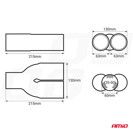 AMiO Universele Dubbele Uitlaat Demper Recht Tip RVS Koppelstuk (130 x 63 mm) Chrome - VCTparts.nl