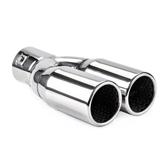 AMiO Universele Dubbele Uitlaat Demper Recht Tip RVS Koppelstuk (130 x 63 mm) Chrome - VCTparts.nl