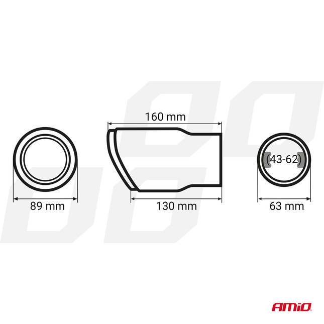 AMiO Universele Sportieve Uitlaat Tip RVS Koppelstuk 89mm Zwart - VCTparts.nl