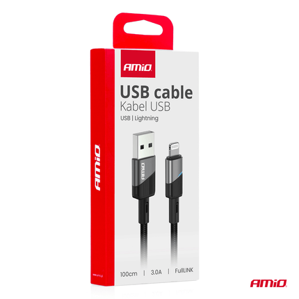 AMiO USB-A naar Lightning Kabel 3A 100cm FullLINK Premium - Hoogwaardige Snellader Oplaadkabel Snoer - VCTparts.nl