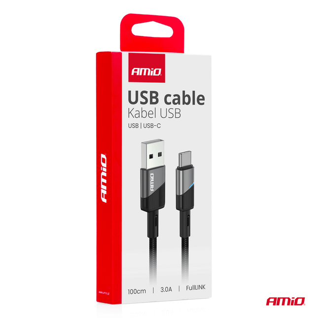 AMiO USB-A naar USB-C Kabel 3A 100cm FullLINK Premium - Hoogwaardige Snellader Oplaadkabel Snoer - VCTparts.nl