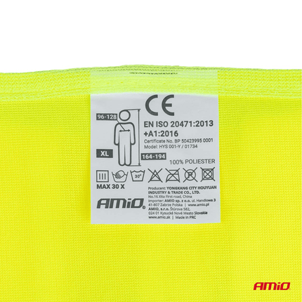 AMiO Veiligheidsvest Geel SV-01 Reflecterend Hesje met ISO Certificaat (120gr/m) - VCTparts.nl