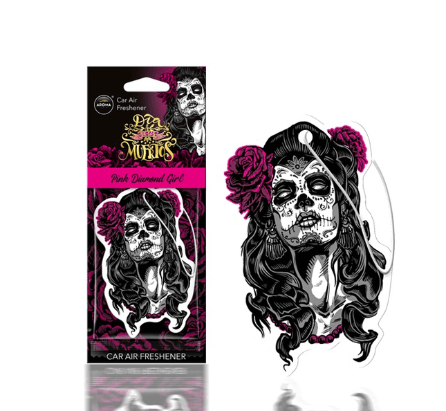 AROMA CAR AROMA Dia de los Muertos Auto Luchtverfrisser Stoere Schedel - Pink Diamond Girl - VCTparts.nl