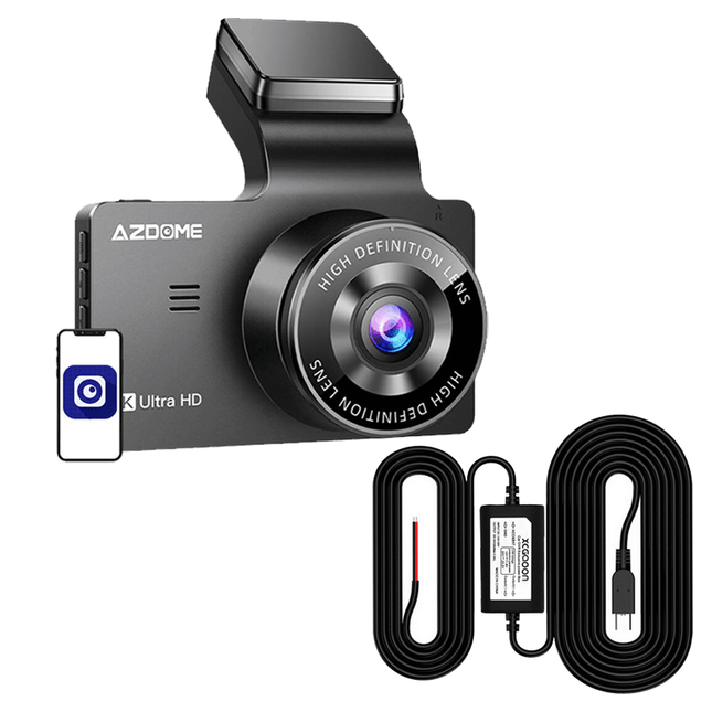 AZDome Dashcam M63 Lite True 4K Wifi Auto Video Recorder + Continue Voeding Zwart - VCTparts.nl