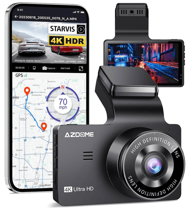 AZDome Dashcam M63 Lite True 4K Wifi Auto Video Recorder + Continue Voeding Zwart - VCTparts.nl