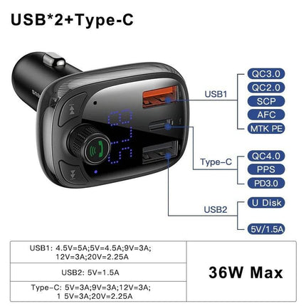 Baseus  Bluetooth FM Radio Transmitter Carkit Universeel Zwart - VCTparts.nl