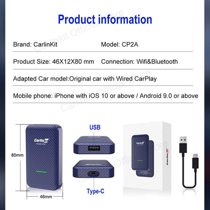 Carlinkit Dongle 4.0 Wireless Draadloos USB Adapter voor CarPlay & Android Auto Converteren - VCTparts.nl