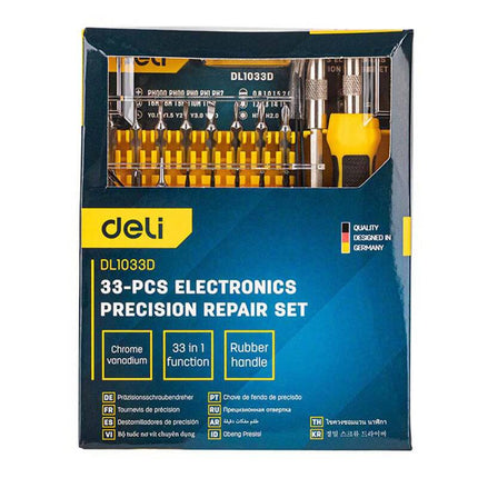 Deli Precisie Schroevendraaierset 33-delig [Gereedschap - Tools EDL1033D] (Geel) - VCTparts.nl