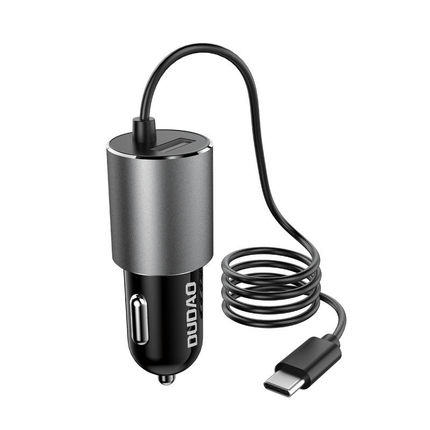 Dudao Autolader Oplader USB-C & USB-A Snellader -  3.4A (1m) Grijs [Triple Fast Car Charger] - VCTparts.nl